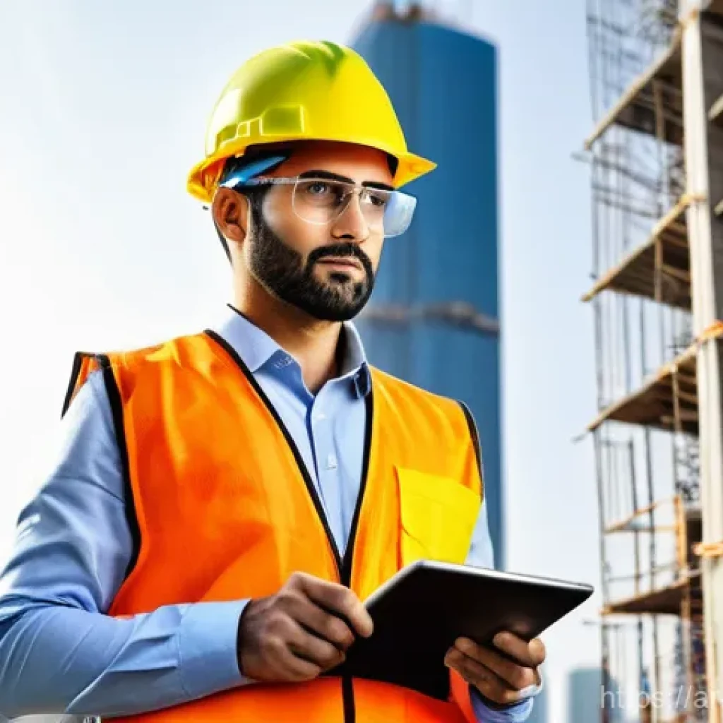 건설안전기사로 경력을 쌓아가는 방법 - **Prompt:** A highly detailed, realistic photograph of a male structural safety engineer, in his lat...