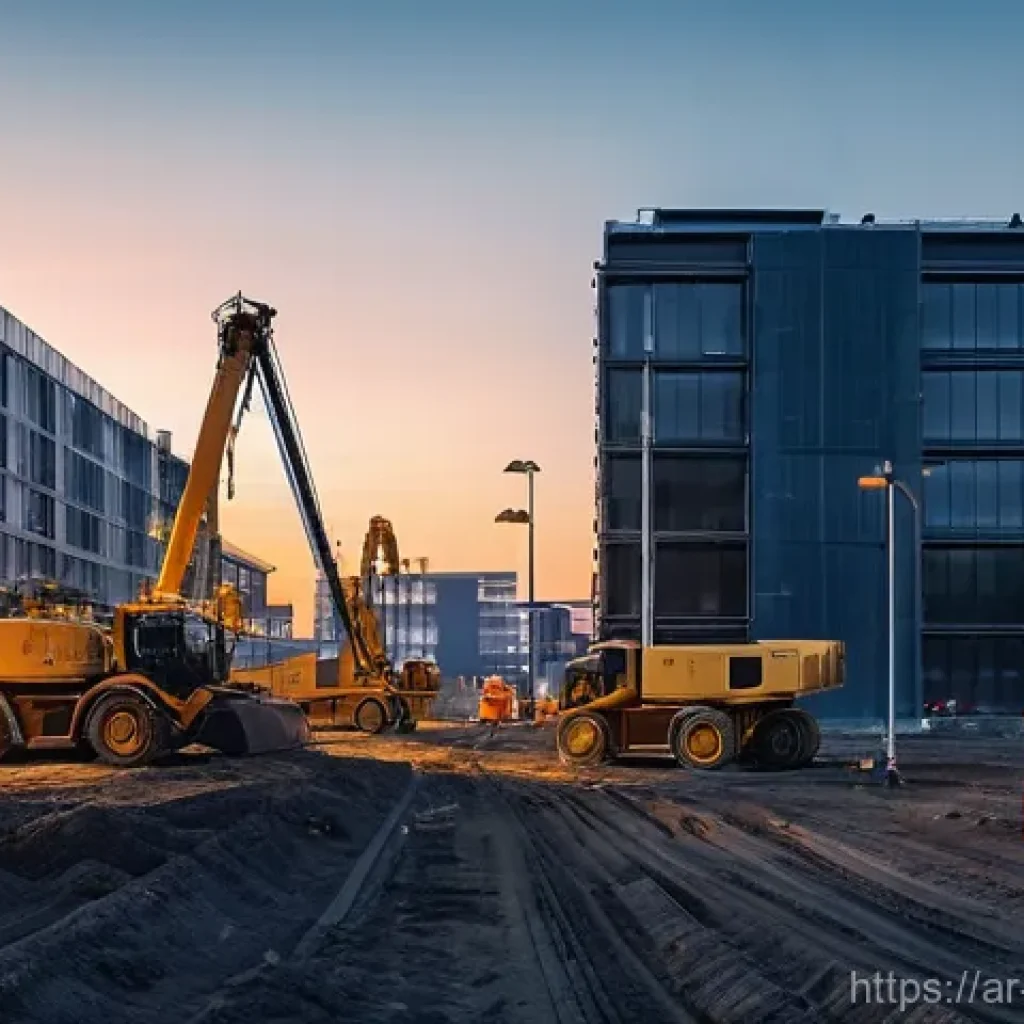 건설안전관리와 관련된 최신 기술 - **Prompt 1: Smart Surveillance on a Modern Construction Site**
    "A wide-angle shot of a bustling,...