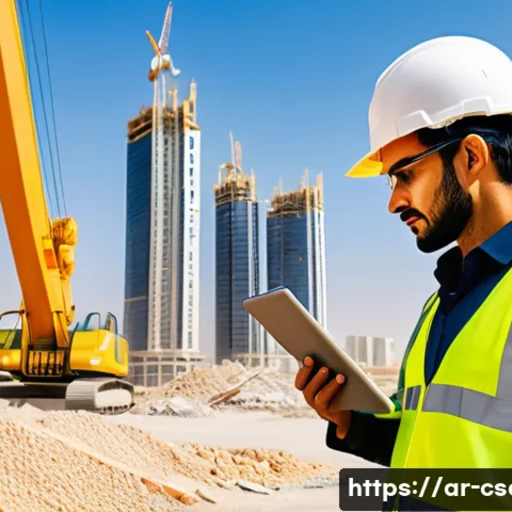 건설안전기사 자격증으로 현장 경험 활용하기 - A professional Middle Eastern construction safety engineer wearing a traditional white kandura and a...