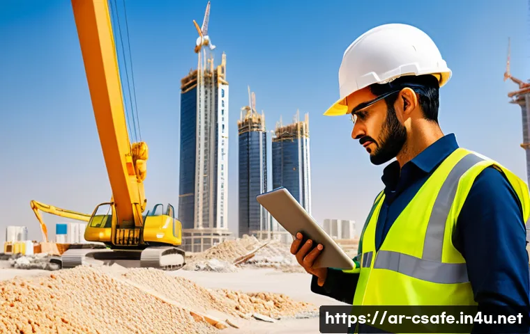 건설안전기사 자격증으로 현장 경험 활용하기 - A professional Middle Eastern construction safety engineer wearing a traditional white kandura and a...
