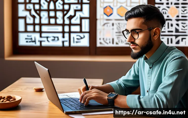 건설안전기사 필기시험에서 점수 높이는 요령 - A focused young Arab student studying at a tidy desk in a quiet, sunlit room decorated with Islamic ...