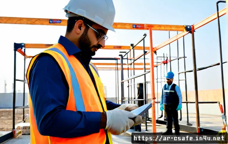 Home 17 건설안전기사 실기시험 준비를 위한 필수 정보 - Photorealistic construction safety practical exam preparation scene in a modern Gulf-region training...